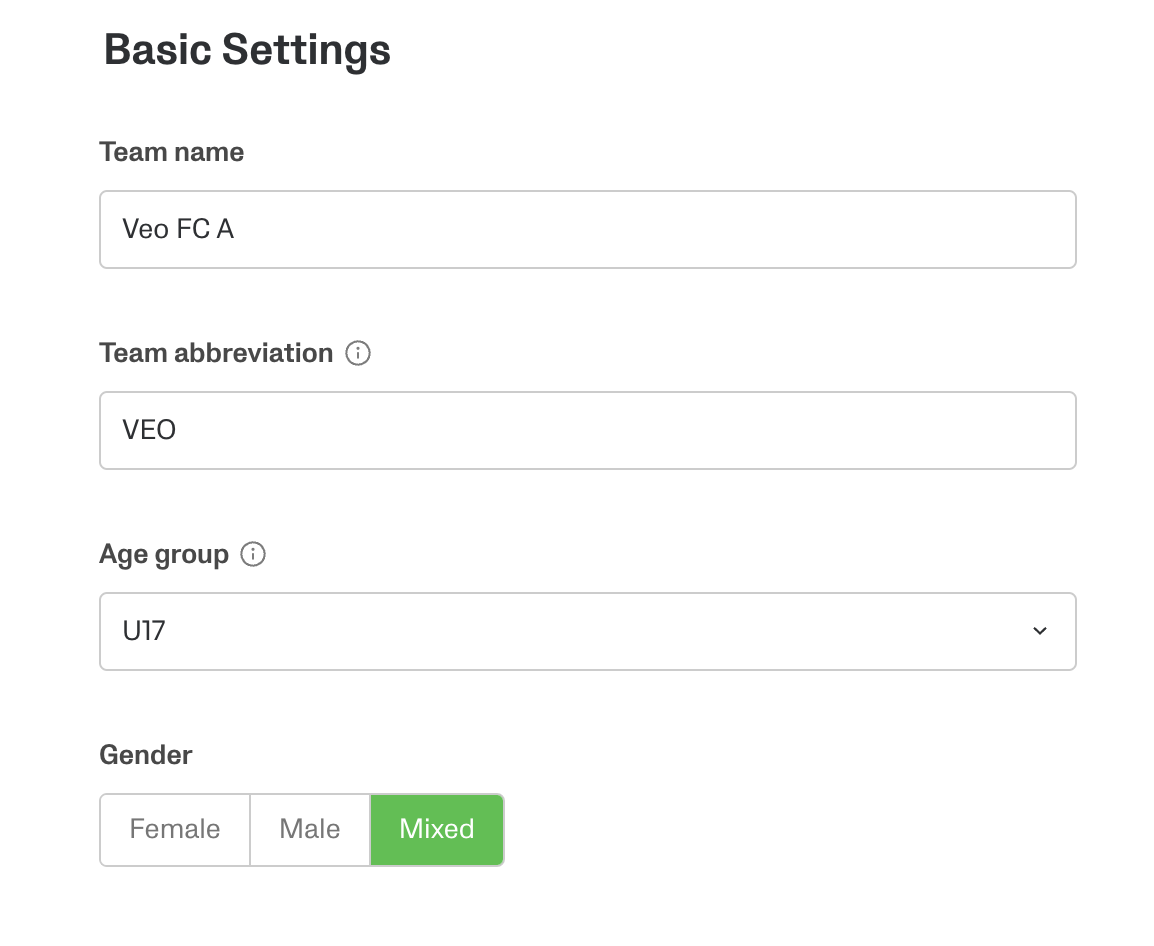 Team basic settings
