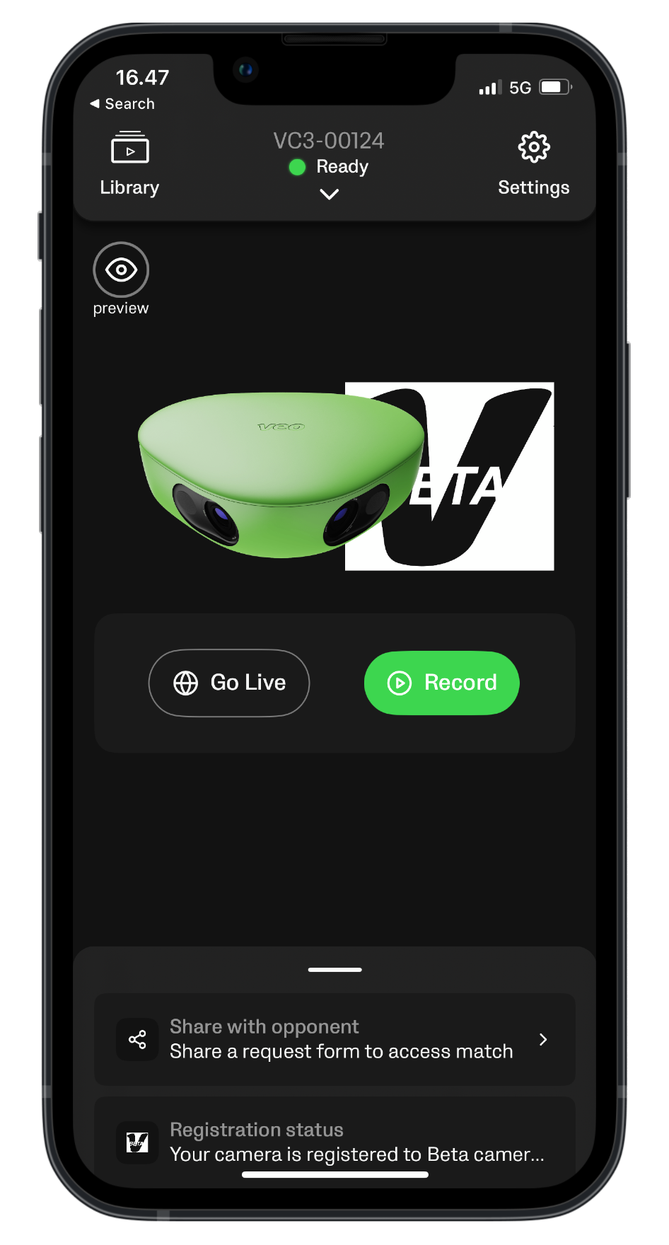 Connecté à une Veo Cam 3 sur iOS