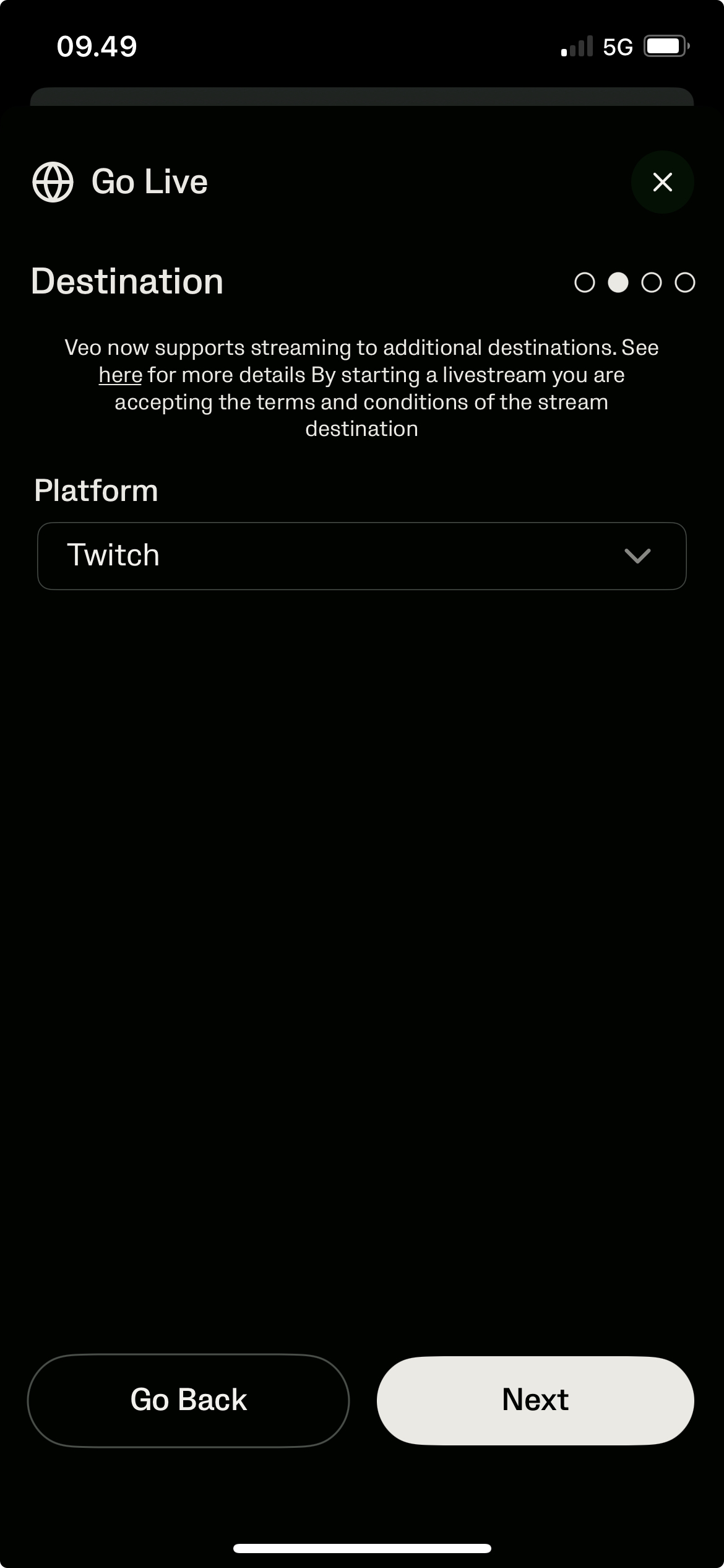 Select Twitch as Destination
