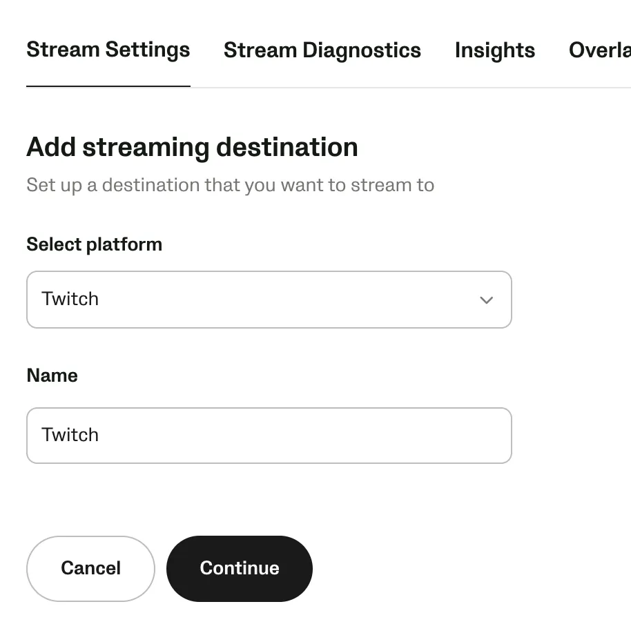Twitch ストリーミング先