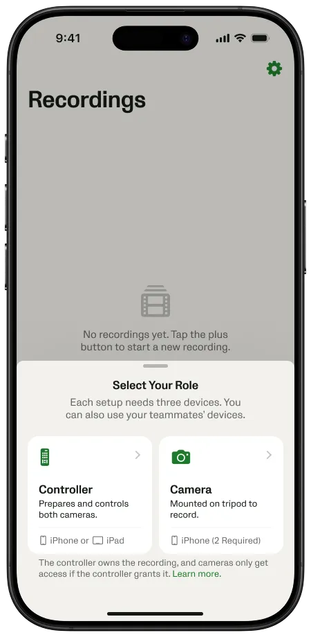Select role controller on Veo Go app