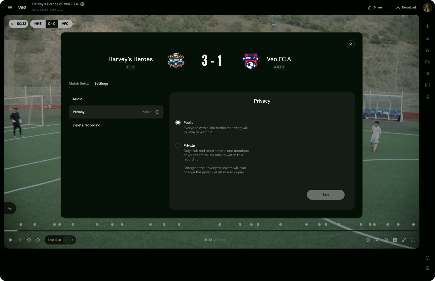 Match-Setup-Modal – Privatsphäre