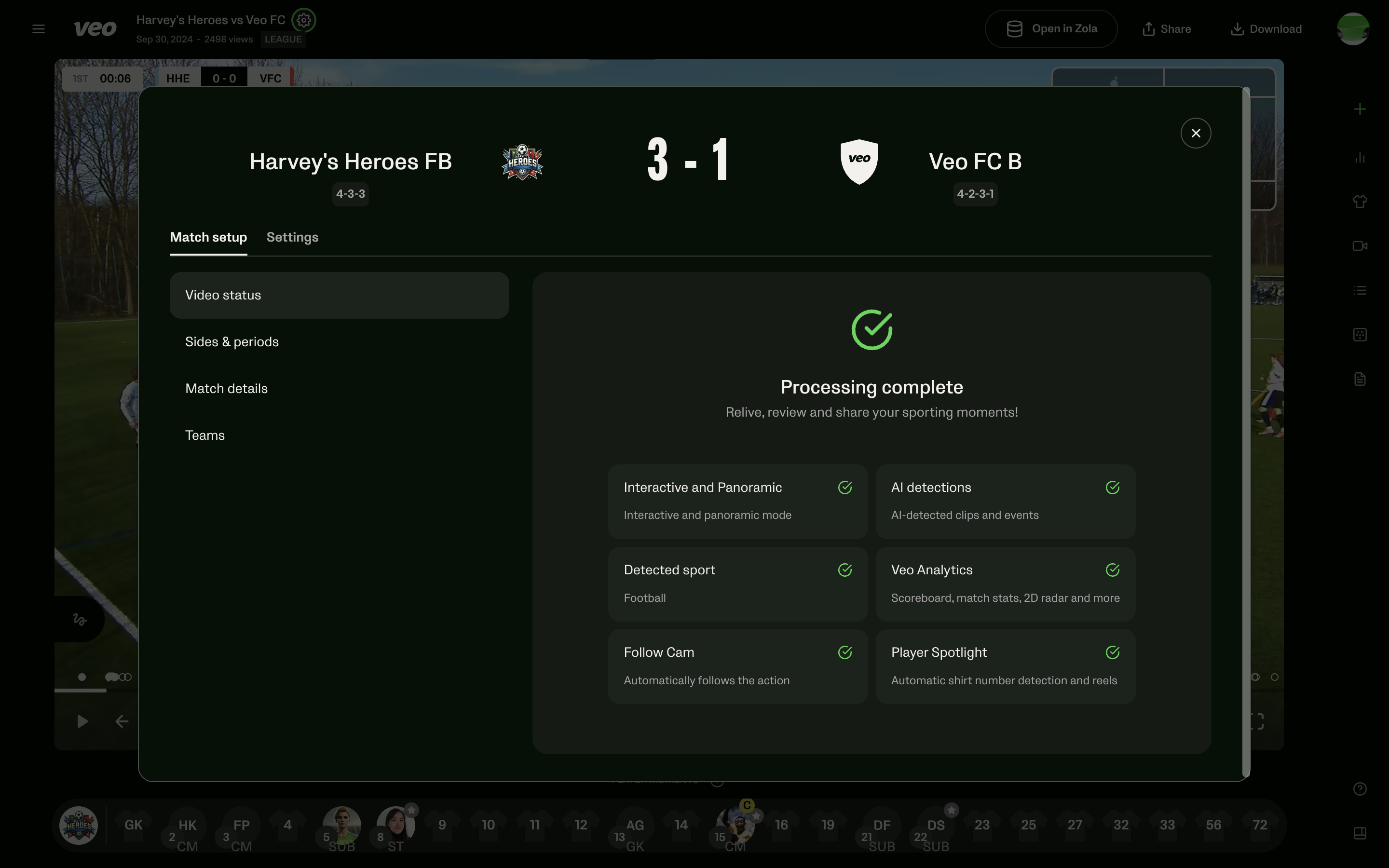 Okno pokazujące status wideo i przetwarzanie
