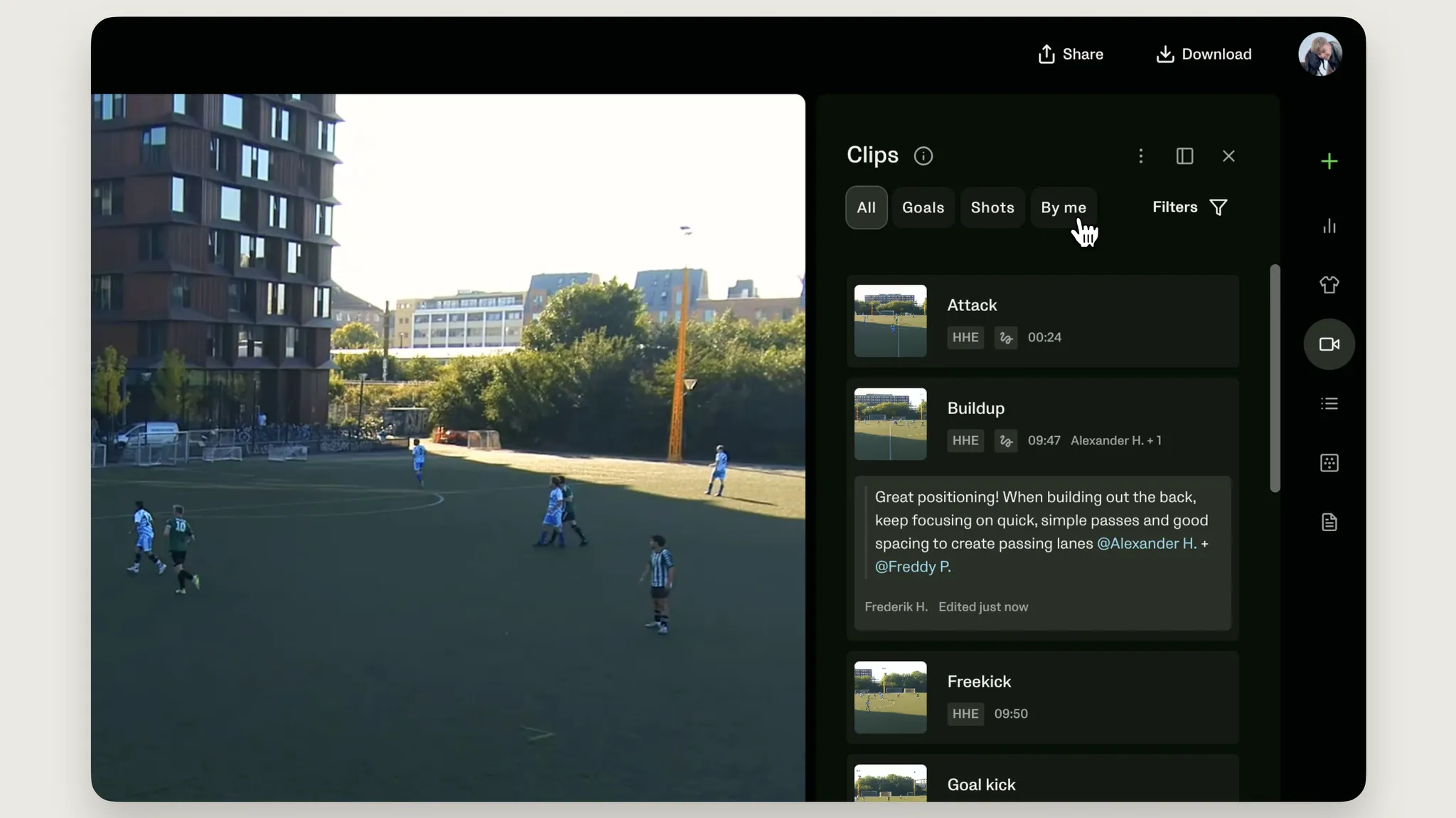 Image showing the quick filters in the Veo Editor for easy access to different clip types.webp