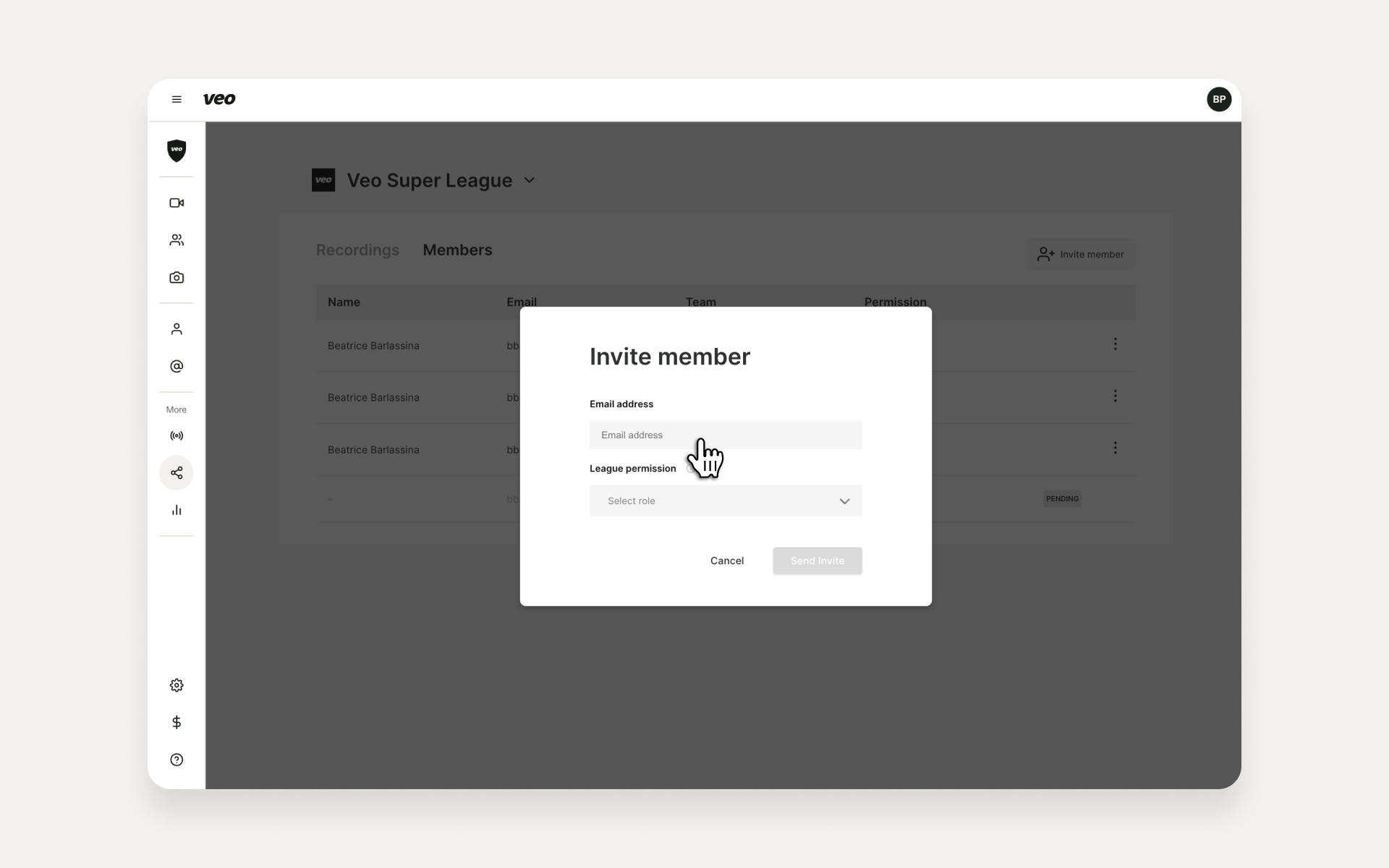 Permission selection options