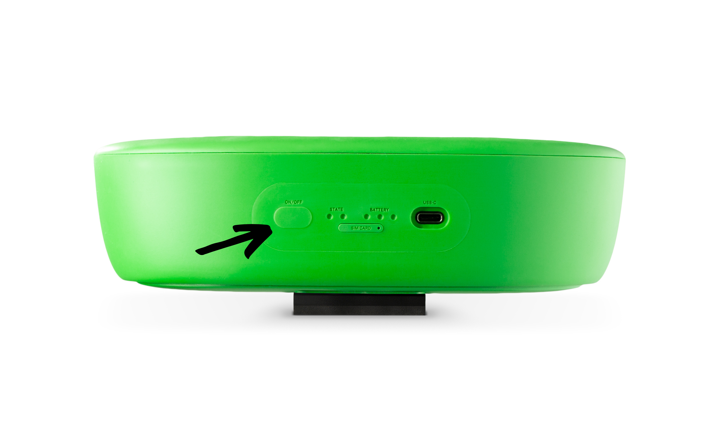 Picture of a Veo Cam 3 showing the back side of the device where the power button is located