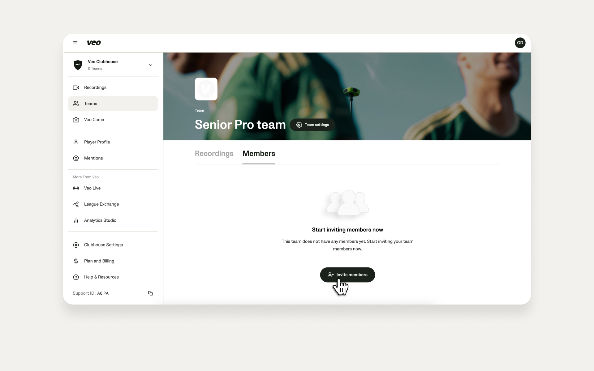 invite members from the team page