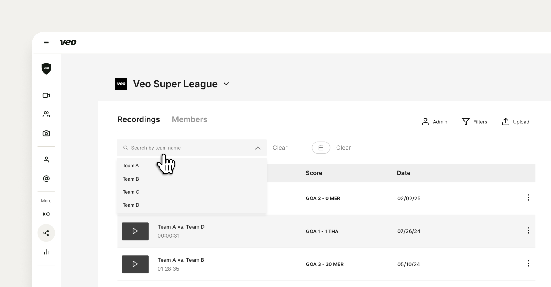 Interface de liste des vidéos dans la League Exchange