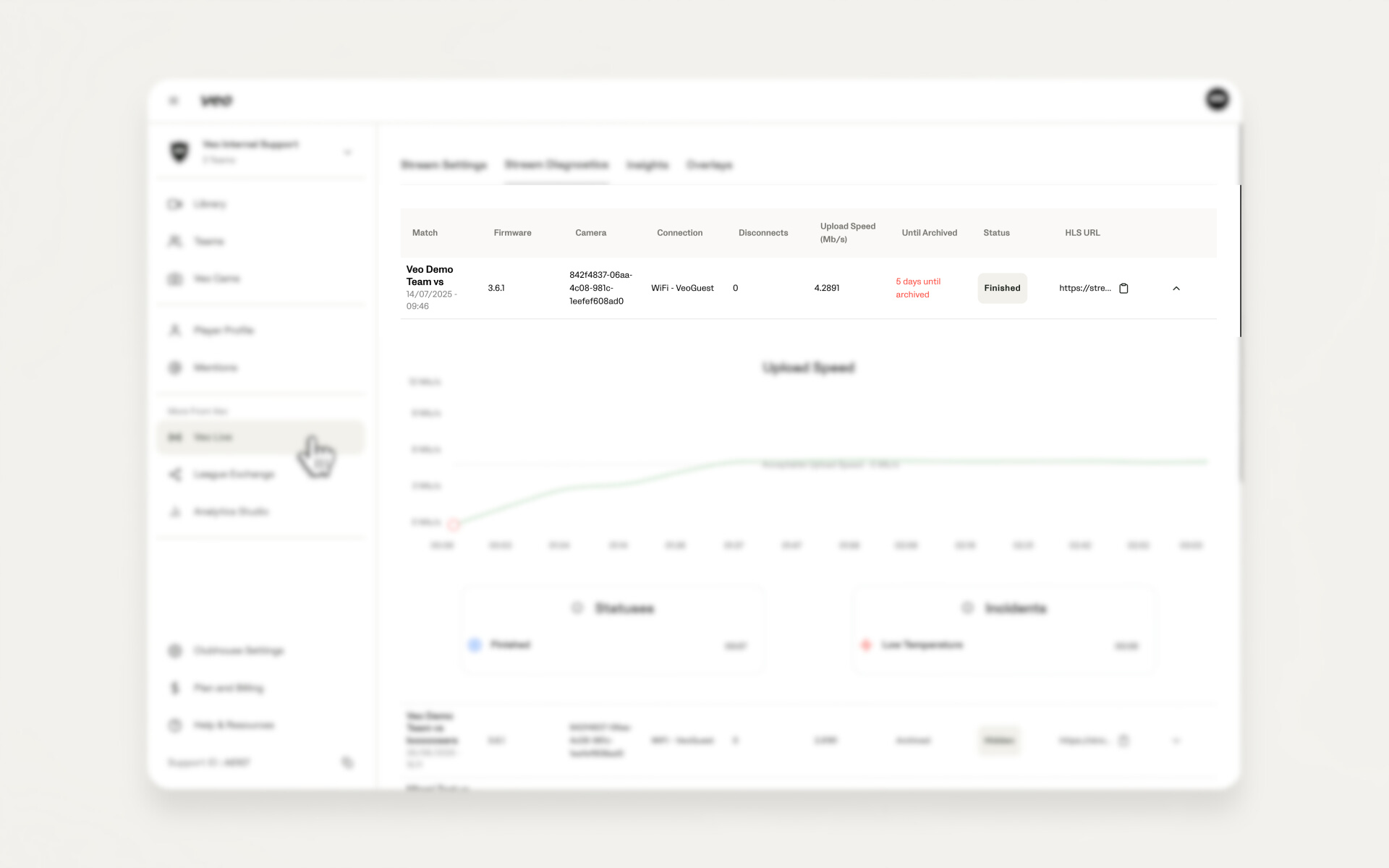General information about the stream in the diagnostics page